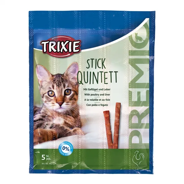 42724 Ласощі для котів Trixie Premio Stick Quintett птиця, печінка 5шт*5г