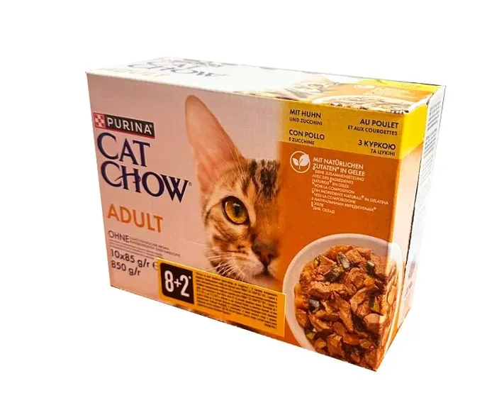 CatChow Adult Мультипак курка та кабачок в желе 10*85г