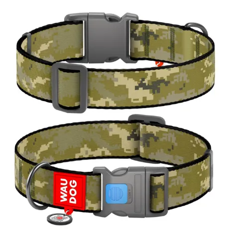 283-4026 Нашийник WAUDOG Nylon з QR паспортом, малюнок "Мілітарі", пласт. фастекс XL Ш 25мм Д 37-58см