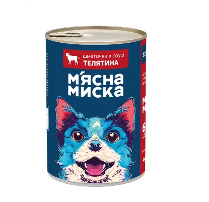 Корм для собак М'ясна миска шматочки в соусі з телятиною 1240г