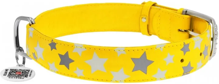 35868 Нашийник "WAUDOG GLAMOUR" з візерунком "Зірочка" світлонакопичувальний (ширина 20мм, довжина 30-39см) жовтий