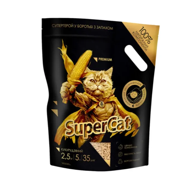 Кукурудзяний наповнювач SuperCat Преміум комкуючий для котячих туалетів 2.5кг 3536