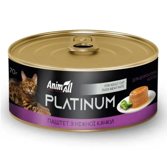 Animall Platinum вологий корм для котів, ніжний паштет з качки 70г