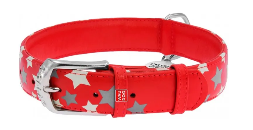 35863 Нашийник "WAUDOG GLAMOUR" з візерунком "Зірочка" (ширина 20мм, довжина 30-39см) червоний