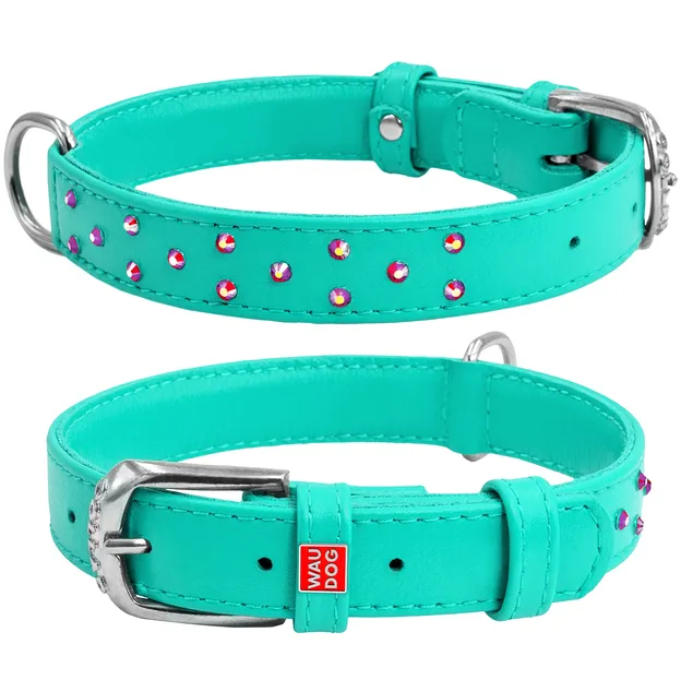 35029 Нашийник CoLLaR Glamour шкіряний з оздобленням "Аплікація" Ш 20мм Д 30-39см ментоловий