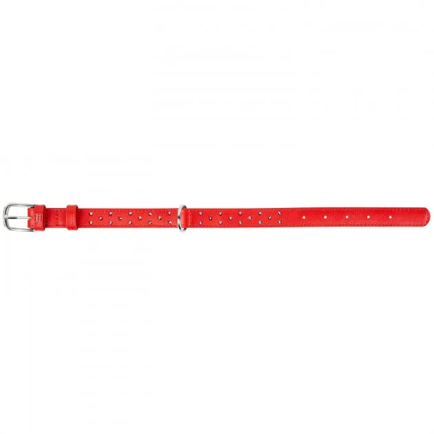 32783 Нашийник "CoLLaR GLAMOUR" шкіряний з клейк.стразами (шир.20мм, довж.30-39см) червоний