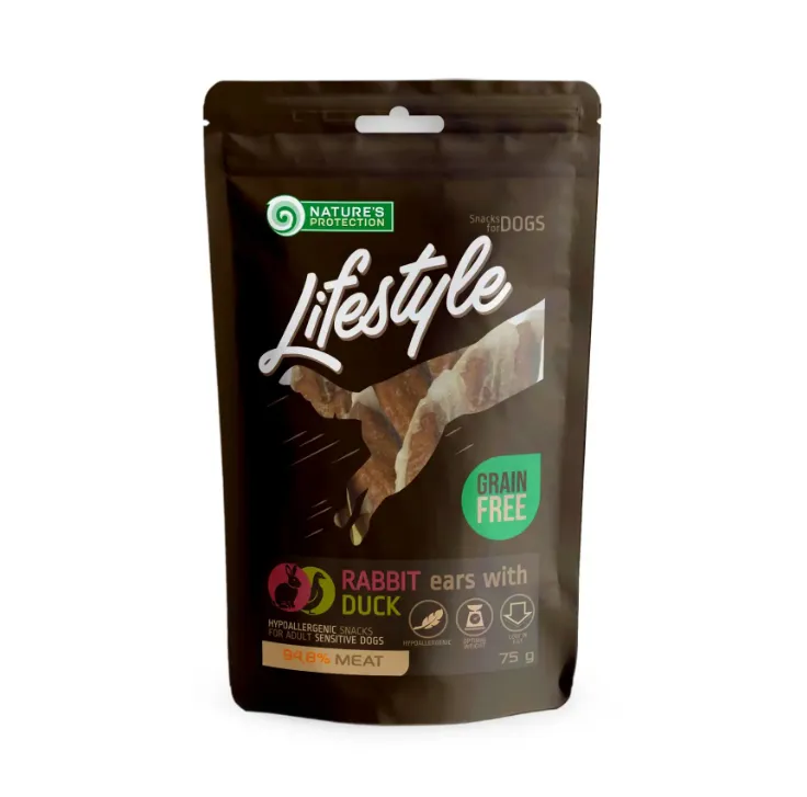 Nature's Protection LS Snack Кролячі вуха з качкою для собак 75г