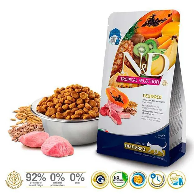 Farmina Cat N&D Low Grain Tropical Selection Lamb Neutred Adult з ягням та тропічними фруктами для стерилізованих котів 1.5kg 42125
