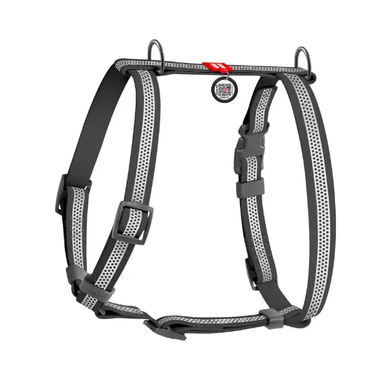 326211 Шлея WAUDOG Waterproof водостійка, анатомічна Н-подібна, з QR паспортом, світловідбив., пласт. фастекс L Ш 25мм A 50-85см B 60-100см сіра