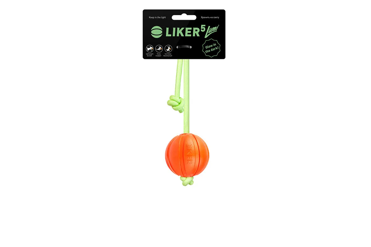 CoLLaR Liker Lumi 5 - м'ячик для цуценят і собак дрібних порід зі шнурком, який світиться у темряві, 5 см