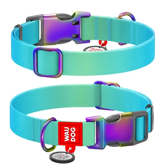 46522 Нашийник WAUDOG Nylon Recycled з QR паспортом, градієнт S Ш 15мм Д 25-35см блакитний