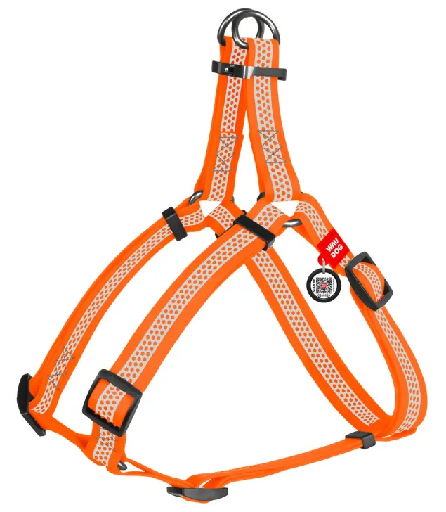 26214 Шлея WAUDOG Waterproof водостійка, з QR паспортом, світловідбив., пласт. фастекс XS Ш 15мм Д 29-38см помаранчева