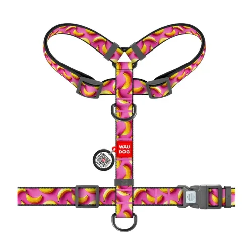 321-4055 Шлея WAUDOG Nylon анатомічна Н-подібна з QR паспортом, малюнок "Банани", пласт. фастекс М Ш 20мм А 40-70 В 50-80см