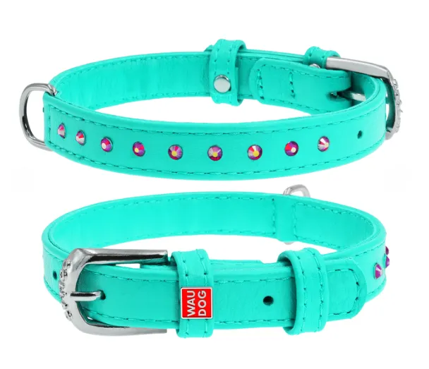 327713 Нашийник WAUDOG Glamour з QR-паспортом, з клей. стразами Ш 15мм Д 27-36см ментоловий