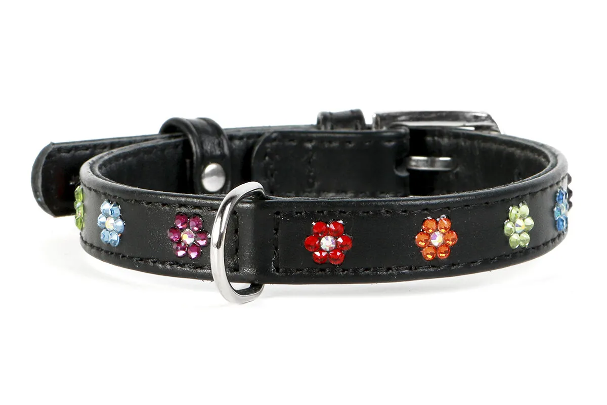 CoLLaR Glamour нашийник зі стразами "Квітка" (чорний), W 20 мм, L 22-30 см