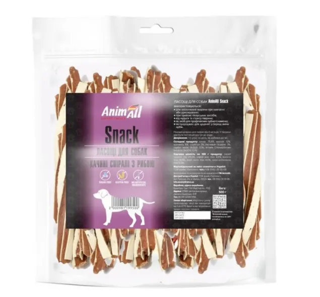 AnimAll Snack качині спіралі з рибою для собак 1кг 99500