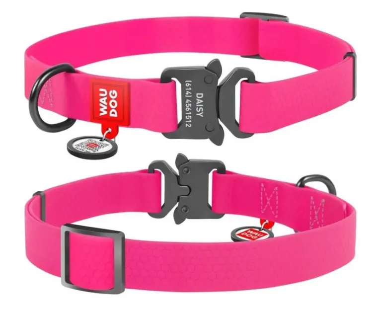 27667 Нашийник WAUDOG Waterproof водостійкий з QR паспортом, метал. фастекс Ш 25мм Д 34-49см рожевий
