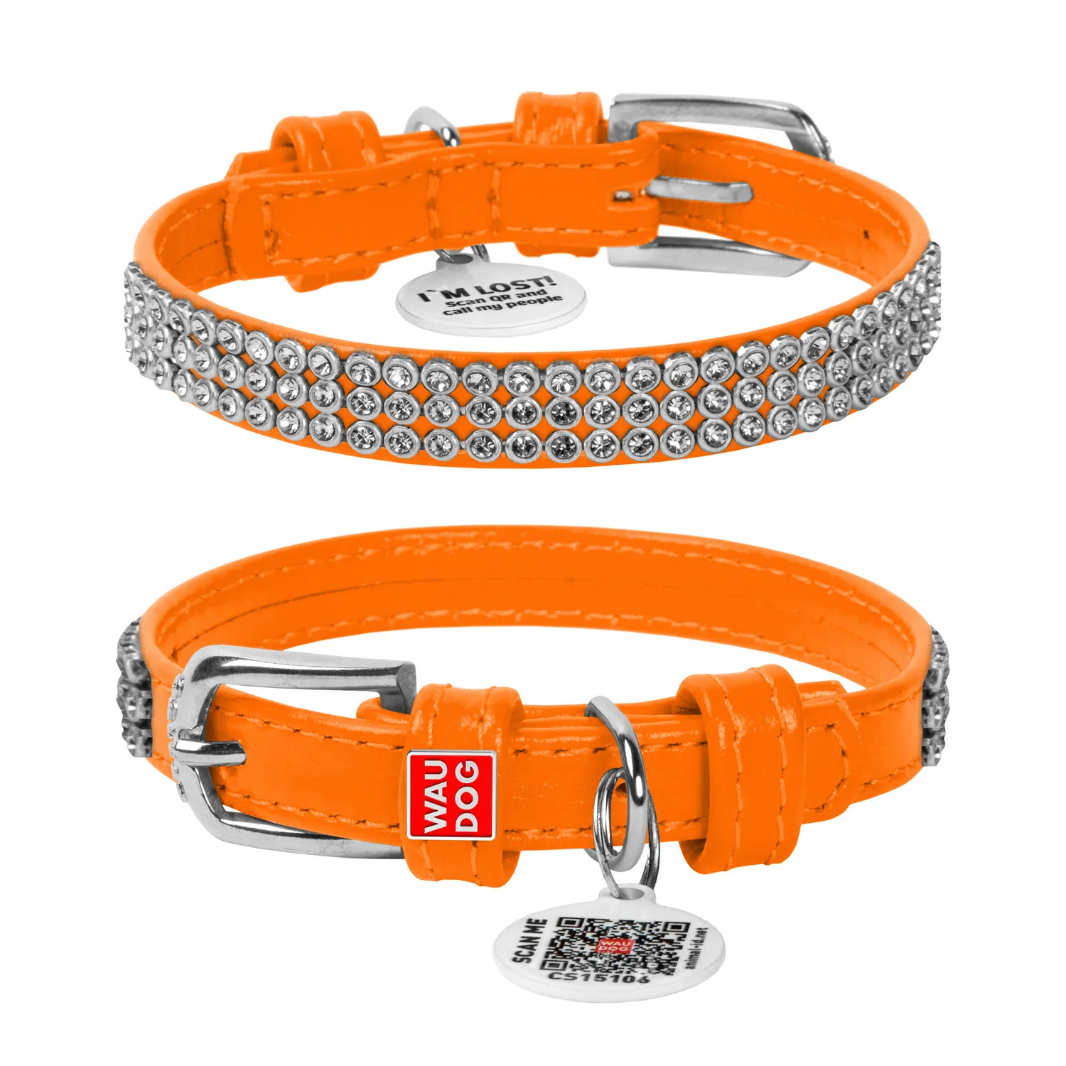 32544 Нашийник "CoLLaR GLAMOUR" з клей.стразами (шир.9мм, довж.22-30см) помаранчевий