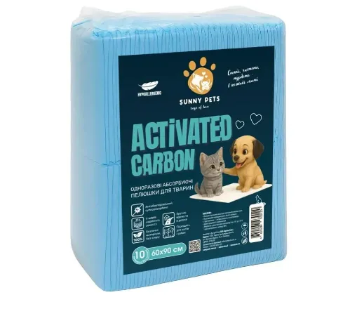 Пелюшки одноразові SunnyPets Carbon Activated 60*90 10шт