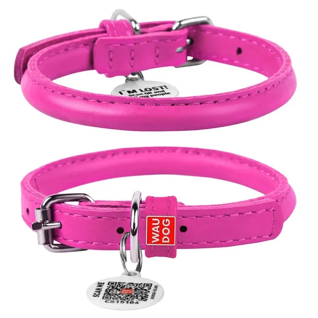 35317 Нашийник WAUDOG Glamour з QR паспортом, шкіряний, круглий d 13мм Д 45-53см рожевий