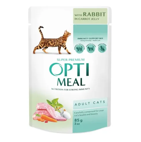 Optimeal+ пауч 85г для котів кролик в морквяному желе