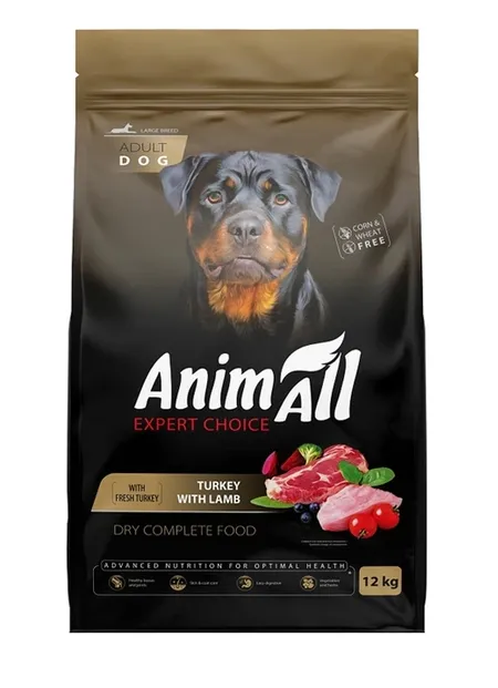 Сухий корм AnimAll для собак великих порід з індичкою та ягням 12кг