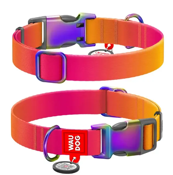 46514 Нашийник WAUDOG Nylon Recycled з QR паспортом, градієнт М Ш 20мм Д 28-40см помаранчевий
