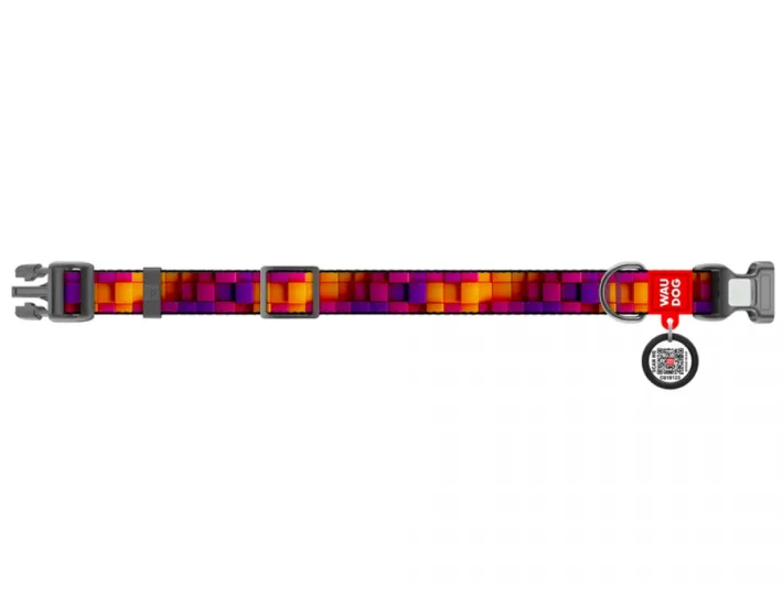 281-4057 Нашийник WAUDOG Nylon з QR паспортом, малюнок "Куби 3Д", пласт. фастекс М Ш 20мм Д 28-40см