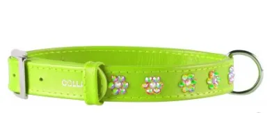 32515 Нашийник "CoLLaR GLAMOUR" з клейовими стразами "Квітка" (шир.9мм, довж.18-21см) салатовий