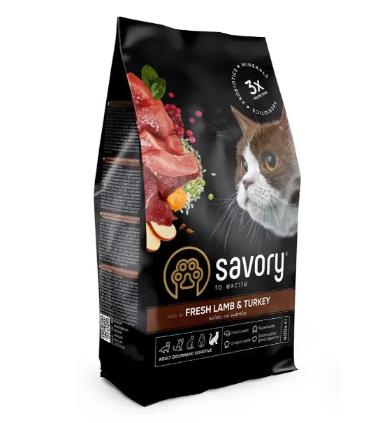 Savory сухий корм для котів з чут. травл. ягня/індичка 0.4кг 30075