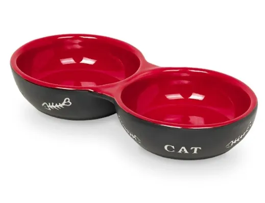 H 73388 Миска керамічна для котів двійна CAT чорно-червона 22*11, 5*3.5см 260мл