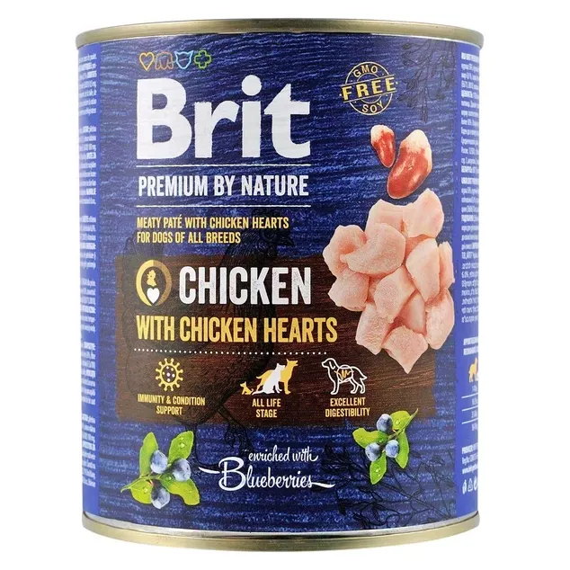 Brit Premium by Nature 800g курка/курячі сердечка