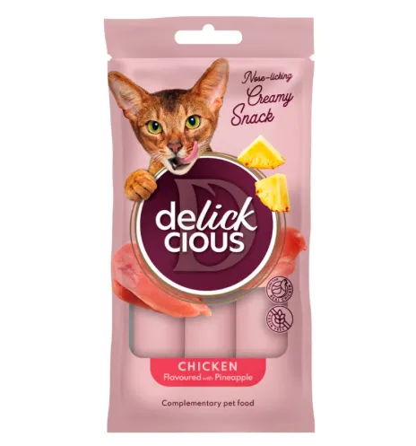 Delickcios Кремові ласощі для котів курка та ананас 4*15г