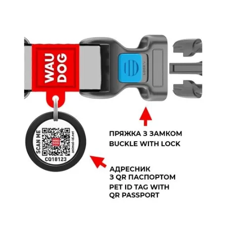 03335 Шлея WAUDOG Re-cotton з відновленої бавовни з QR паспортом, світловідбиваюча L Ш 25мм Д 60-90см салатова