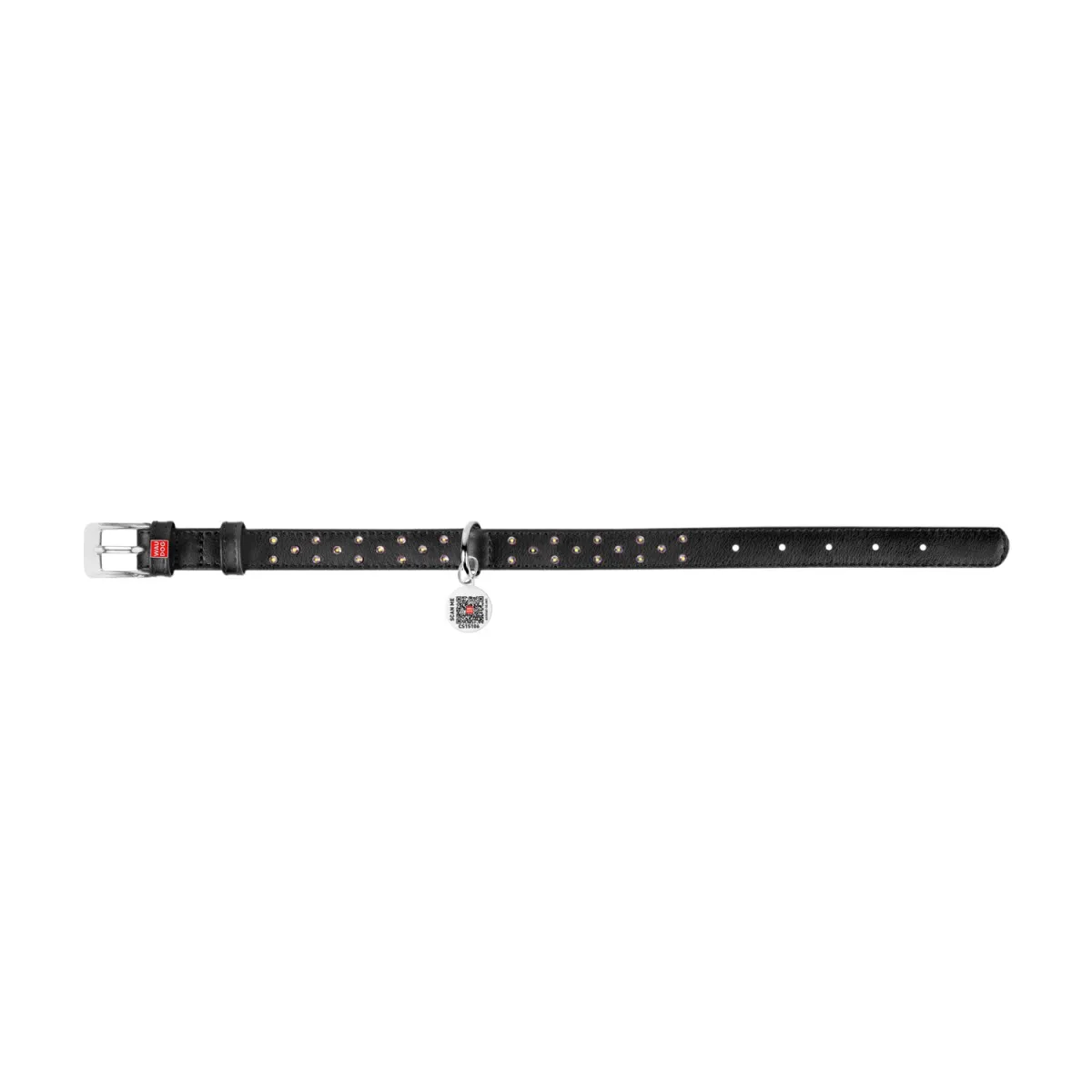 32521 Нашийник WAUDOG Glamour з QR-паспортом з клей. стразами Ш 9мм Д 19-25см чорний