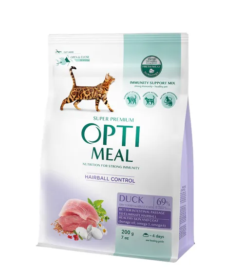Optimeal+ з еф.виведення шерсті, качка 0.2кг