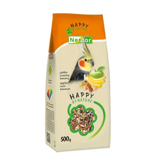 Nestor Happy by Nature Корм для середніх папуг з яблуками, горіхами та бананами 500г 3074