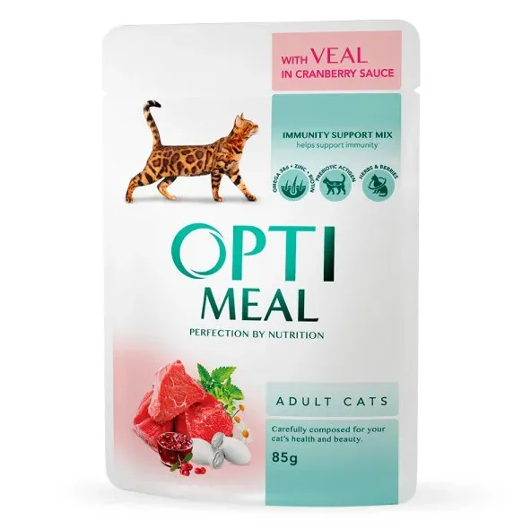 Optimeal+ пауч 85г для котів телятина в жур. соусі