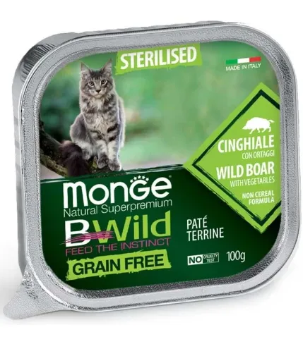 MONGE BWild CAT Sterilised Консервований корм для котів, кабан/овочі, 100гр