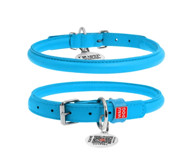 22402 Нашийник WAUDOG GLAMOUR з QR паспортом, круглий, Д 8мм, Дов. 20-25 блакитний