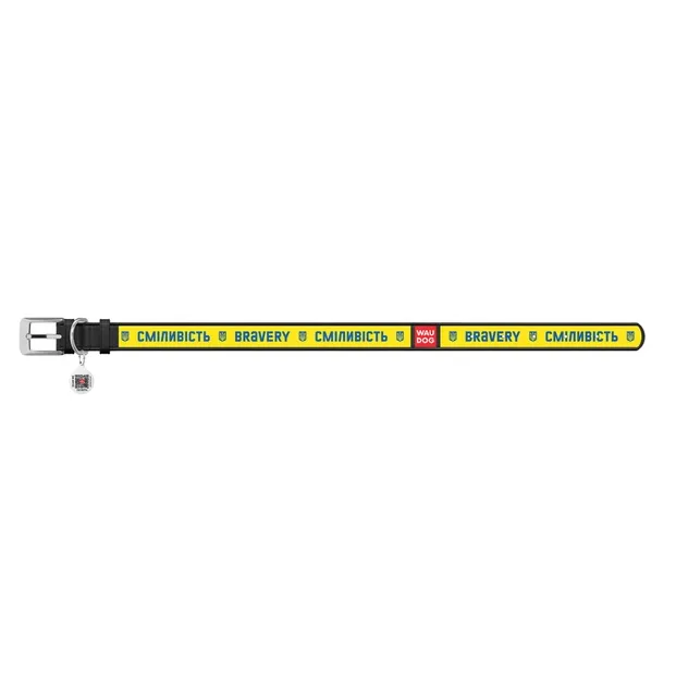3604-0231-01 Нашийник WAUDOG Design з QR паспортом, шкіряний, малюнок "Сміливість" М Ш 20мм Д 30-39см чорний - фото 2, характеристики, купити в «Живий Куток»