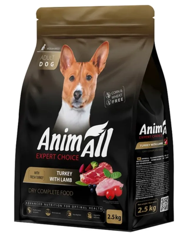 Сухий корм AnimAll для собак середніх порід з індичкою та ягням 2.5кг