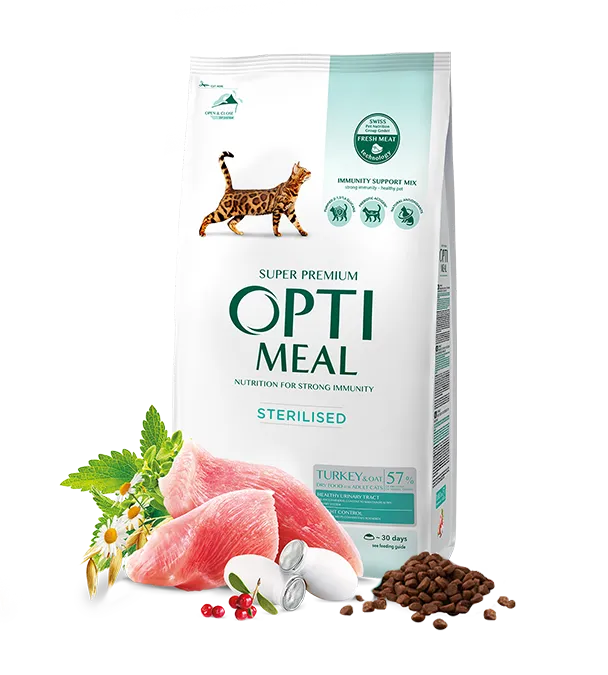 Optimeal+ для стерилізованих котів індичка, овес 1,5кг