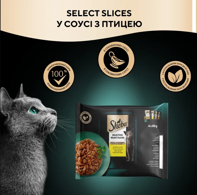 Sheba POU Асорті з м'яса птиці в соусі 4*85г