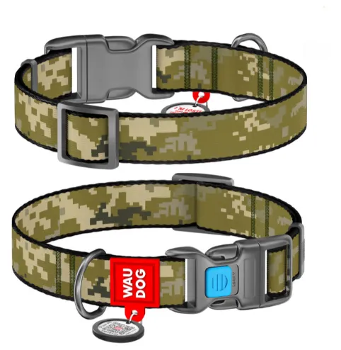 281-4026 Нашийник WAUDOG Nylon з QR паспортом, малюнок "Мілітарі", пласт. фастекс М Ш 20мм Д 28-40см