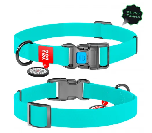 27932 Нашийник WAUDOG Waterproof з QR-паспортом, водостійкий, металева пряжка-фастекс (ширина 20 мм, довжина 24-40 см) блакитний
