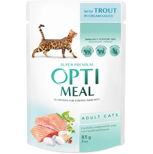 Optimeal+ пауч 85г для котів форель в кремовому соусі