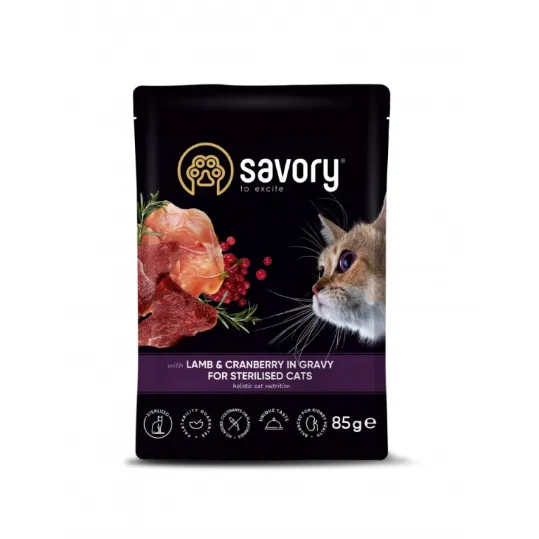 Savory Cat Pouch Sterilised Lamb & Cranberry ягня & журавлина для стерилізованих 85г 20093
