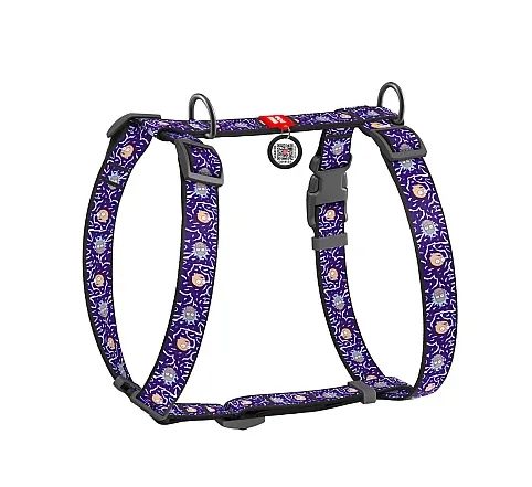 5150-0281 Шлея WAUDOG Nylon анатомічна Н-образна, з QR паспортом, малюнок "Рік та Морті 2", пласт. фастекс М Ш 20мм А 40-70см В 50-80см