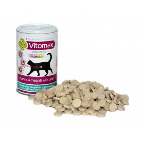 Vitomax Здорова шкіра та шерсть для котів 300табл. 200060